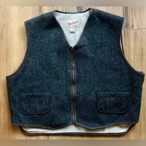 Woolrich Sherpa Lined Wool Plaid Vest 2XL Made In USA Corduroy Trim Vintage